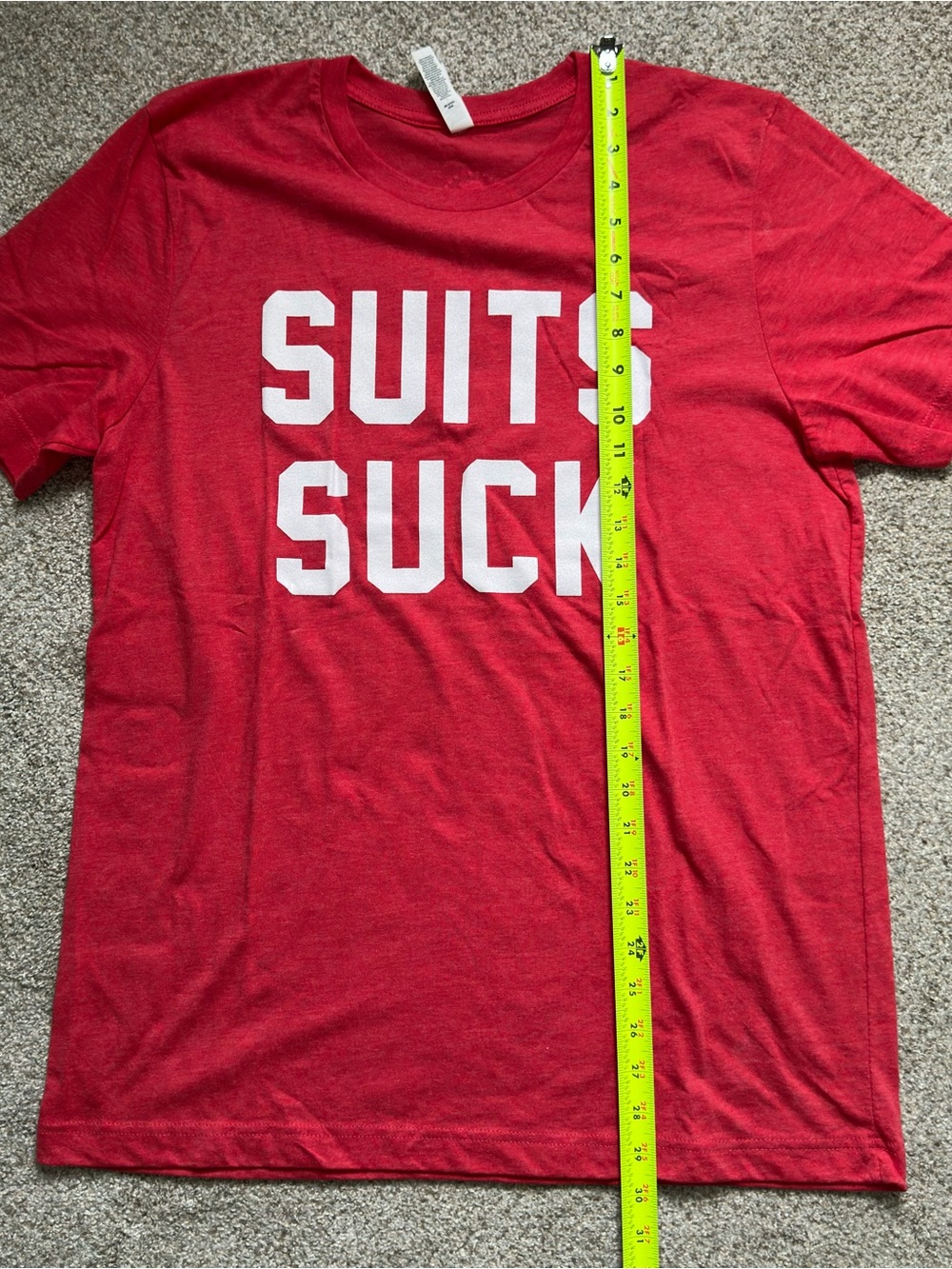 Bella Canvas Red Tee with White 'SUITS SUCK' Graphic - Picture 3 of 6